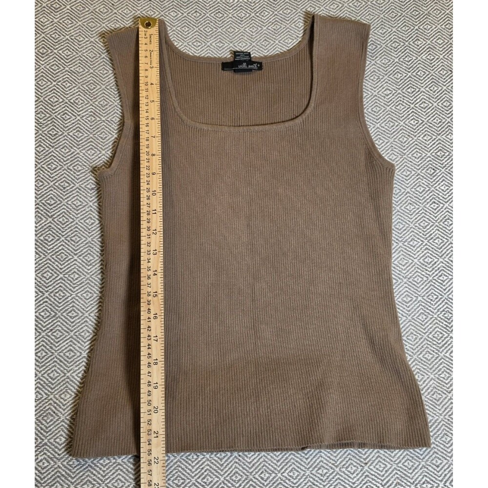 Willi Smith Vintage Brown Ribbed Knit Tank Top Small Square Neck 90s Minimalist